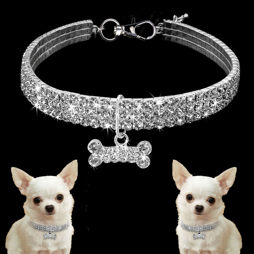 Bling Rhinestone Dog Collar Crystal Puppy Chihuahua Pet Dog Collars Leash